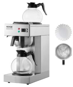 Коммерческая капельная кофеварка VEVOR на 12 чашек с 2 стеклянными графинами и подогревателями, пивоварня из нержавеющей стали для кафе, офиса, ресторана