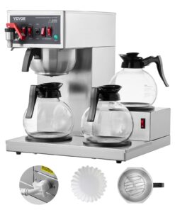 Коммерческая капельная кофеварка VEVOR на 12 чашек с 3 стеклянными графинами и 3 подогревателями, пивоварня из нержавеющей стали для кафе/офиса/ресторана
