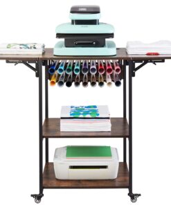 3-ярусный складной стол для термопресса VEVOR с колесами и виниловым держателем, металлический верстак для сублимационной машины, коричневый