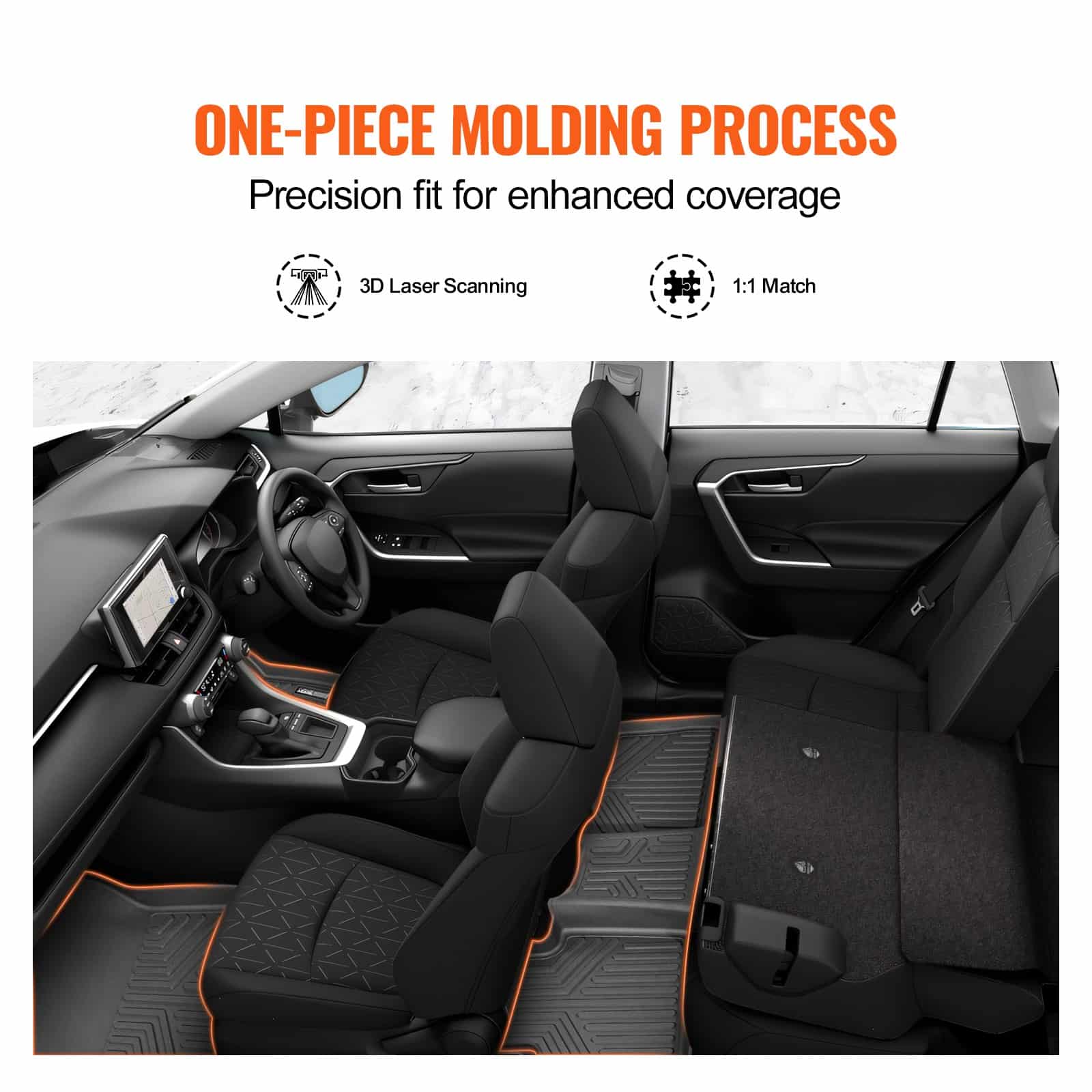 VEVOR TPE Floor Mats for Toyota RAV4 2019–2024 (Excl. Hybrid/Prime), 3 pcs Front & Rear, All-Weather, Custom Fit, Black — изображение 3