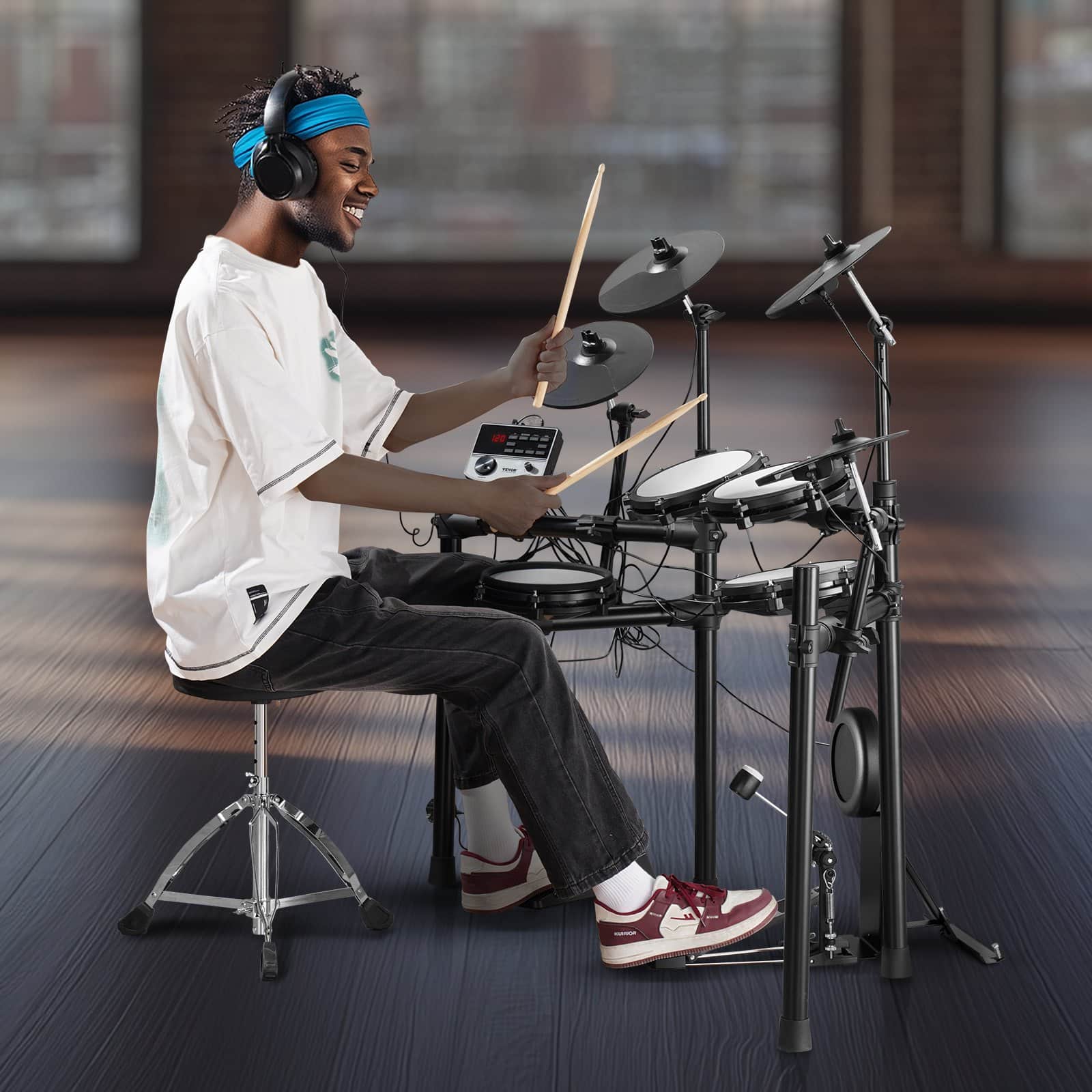 VEVOR Electronic Drum Kit with 32 Kits, 480 Sounds, 8" Mesh Drums, 10" Cymbals, USB MIDI, Pedals, Headphones & Throne - Зображення 8