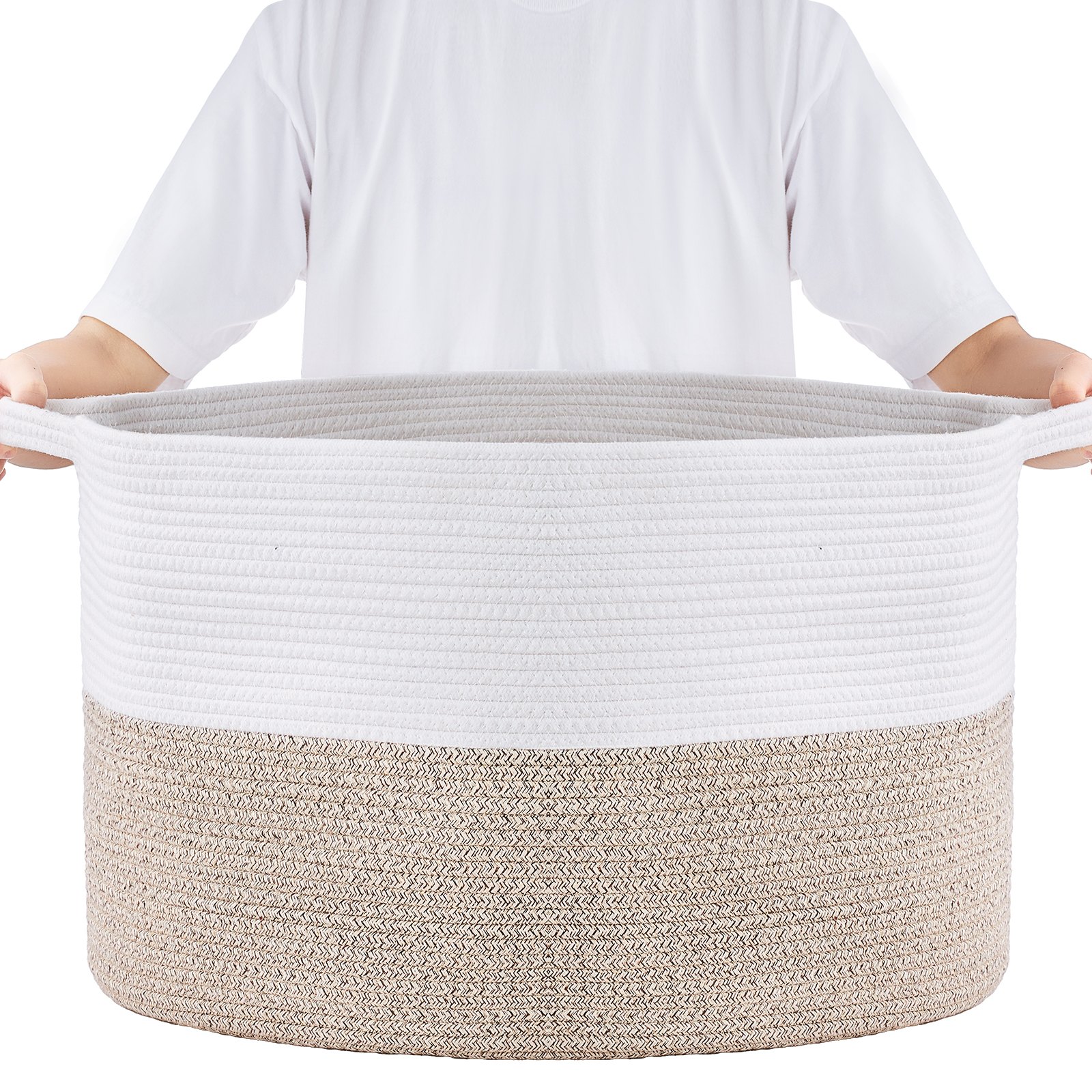 VEVOR 87L Cotton Rope Storage Basket 558x558x355mm – Woven Blanket Organizer with Handles, Foldable & Durable — изображение 10