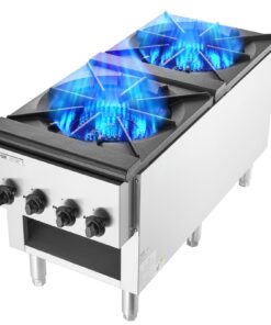 VEVOR 52kW Commercial Gas Stove with 2 Cast Iron Burners, Propane/Natural Gas, Stainless Steel, for Restaurants & Kitchens