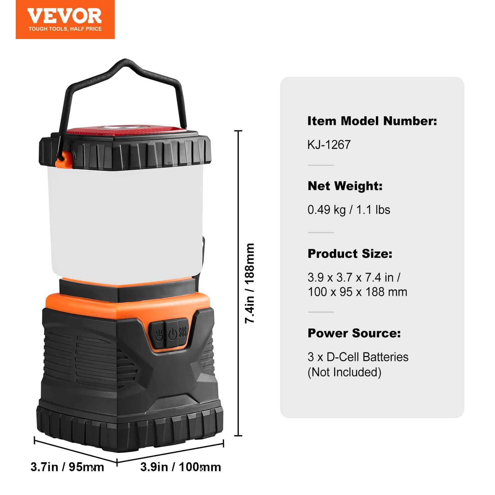 VEVOR LED Camping Lantern 1000LM, 360° Light, 4 Modes, Battery Powered, Waterproof, Portable Outdoor Flashlight — attēls 7