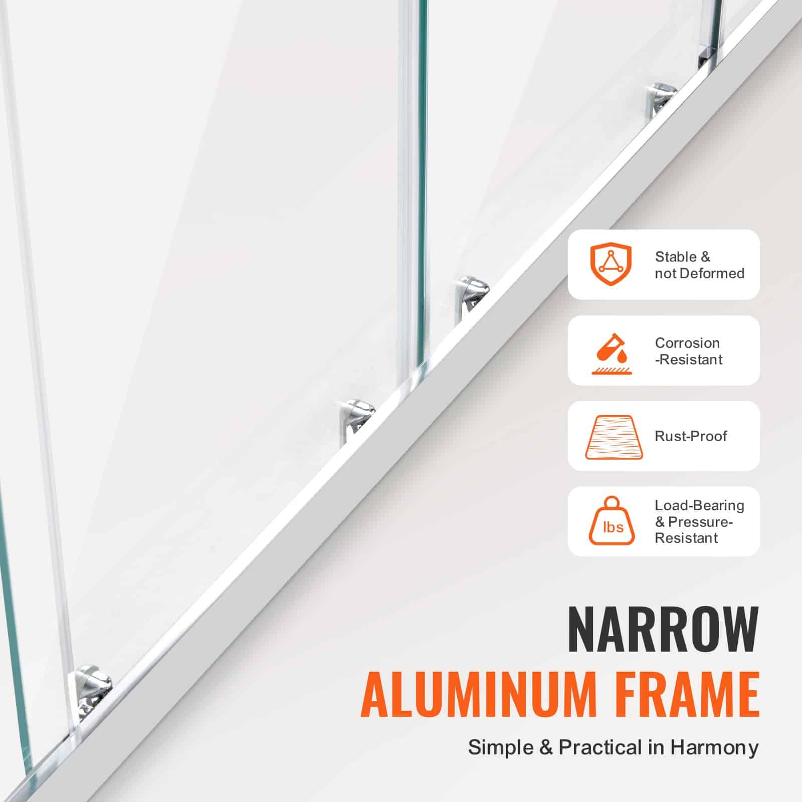 VEVOR Semi-Frameless Shower Door 147-150cm x 178cm, Double Sliding 6mm Tempered Glass, Nano Coated, Chrome Finish - Image 4