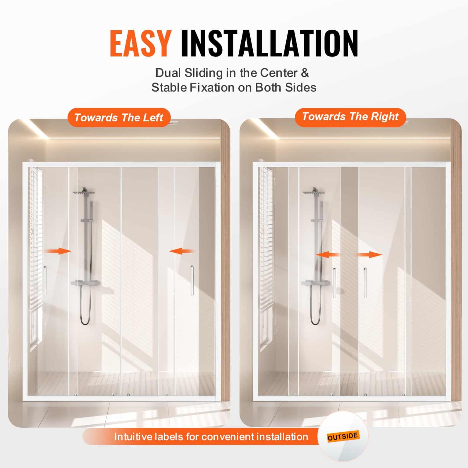 VEVOR Semi-Frameless Shower Door 147-150cm x 178cm, Double Sliding 6mm Tempered Glass, Nano Coated, Chrome Finish - Image 5