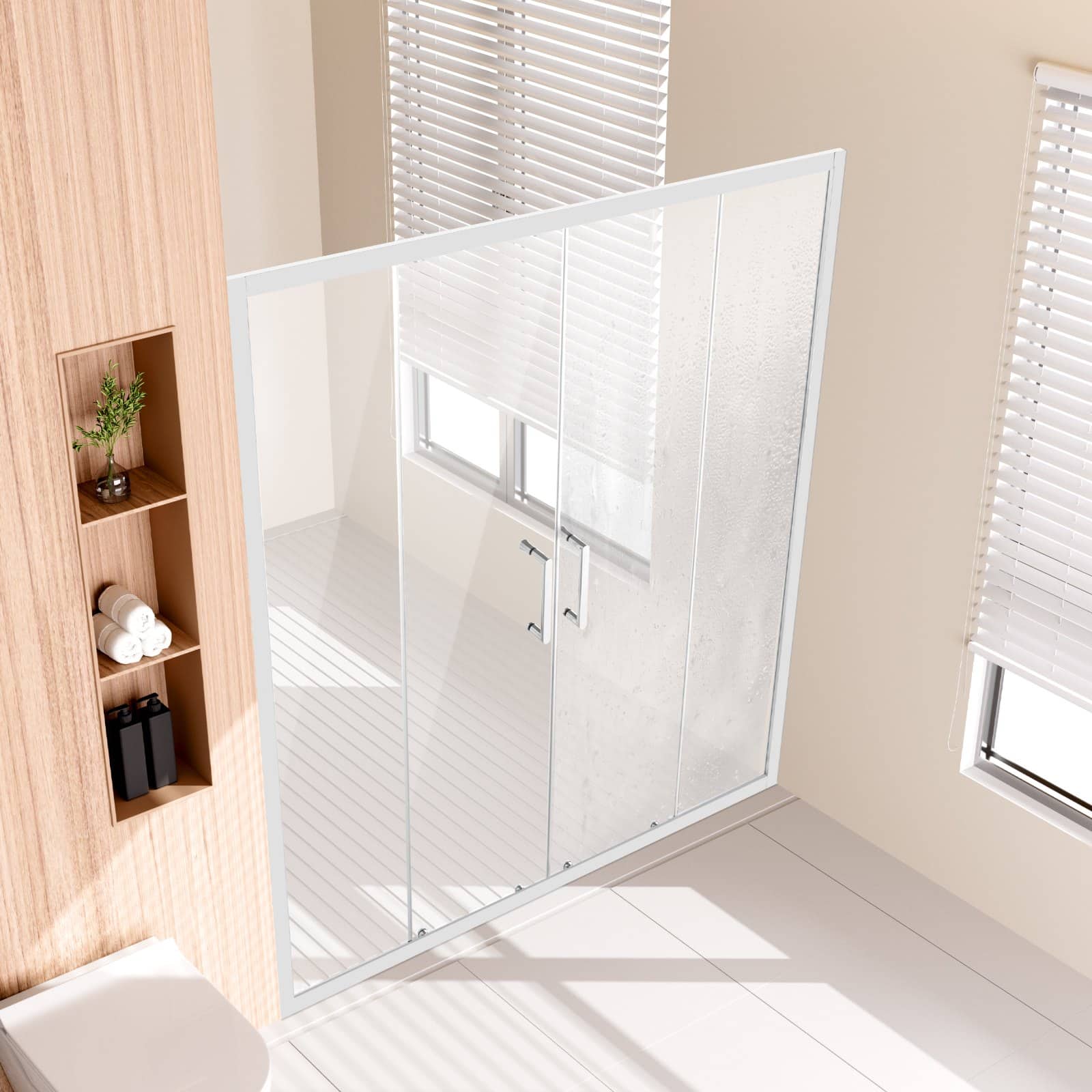 VEVOR Semi-Frameless Shower Door 147-150cm x 178cm, Double Sliding 6mm Tempered Glass, Nano Coated, Chrome Finish - Image 8