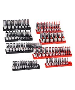 VEVOR 8PCS Socket Organizer Set, Holds 176 Metric & SAE Sockets, High-Rod Tray with Clear Labels, 1/4–1/2in, Black/Red