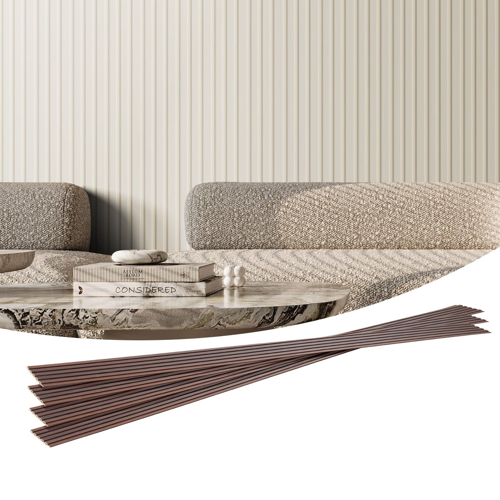 VEVOR 8gab WPC Akustiskie Sienas Paneļi 245x16.5cm, Koka Imitācija, Matēti Balti, Trokšņu Slāpēšana, Ugunsdroši