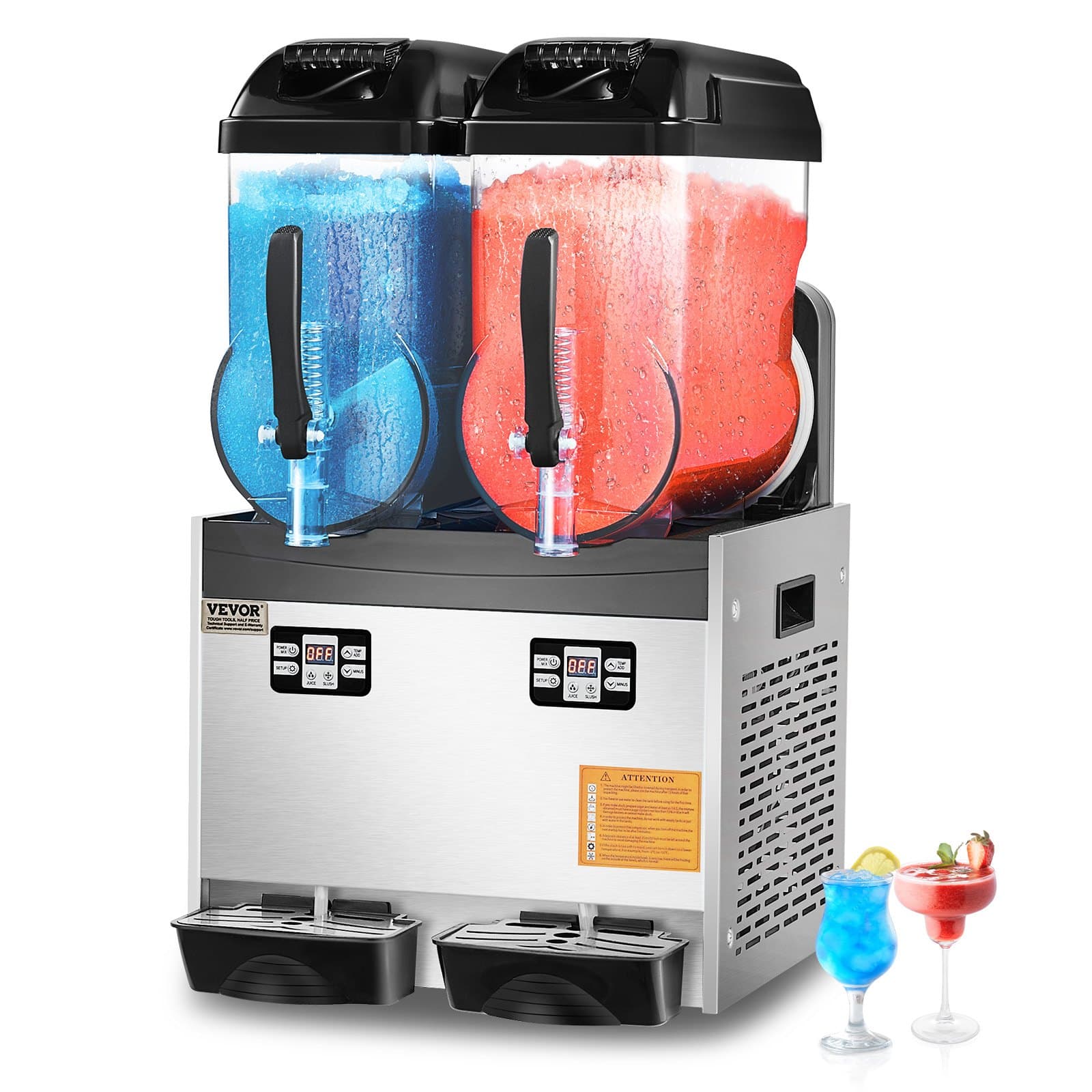 VEVOR 2x12L Commercial Slushy Machine, Stainless Steel Frozen Drink Maker for Smoothies, Margaritas, Cafes & Bars