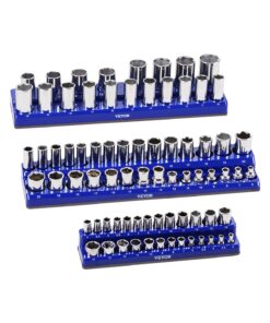 VEVOR Magnetic Socket Organizer Set 3pcs – Metric 6.35mm, 9.5mm & 12.7mm Trays for 75 Sockets, Strong Magnetic Base, Blue