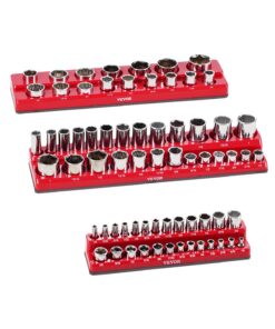 Набор из 3 магнитных органайзеров VEVOR для SAE головок, до 68 головок (6.35мм, 9.5мм, 12.7мм), красные лотки с маркировкой