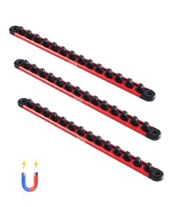 VEVOR 3PCS Metric & SAE Socket Organizer Set, Aluminum Rails with 360° Rotating Clips, Holds 40 Sockets, Red/Black