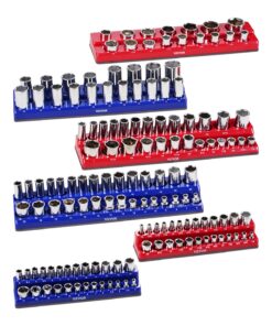 VEVOR 6PCS Magnetic Socket Organizer Set for Metric & SAE, Holds 143 Sockets, Color-Coded, Strong Magnetic Base (Sockets Not Included)