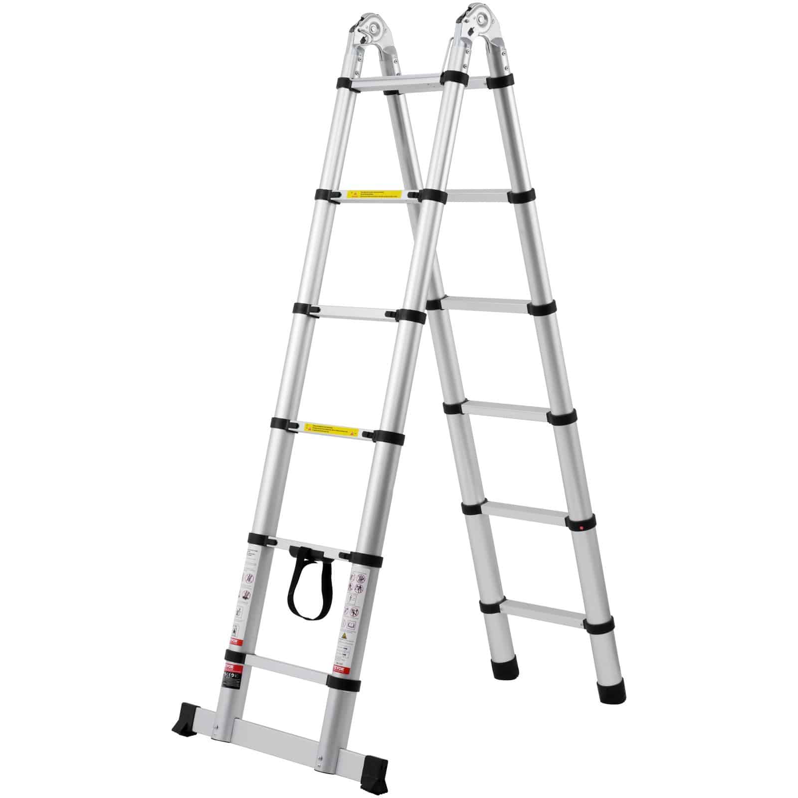 VEVOR 3.8m Telescoping Aluminum Ladder, A-Frame Folding Ladder with Stabilizer, 170kg Capacity, Lightweight & Compact for Home/RV – Paveikslėlis 9