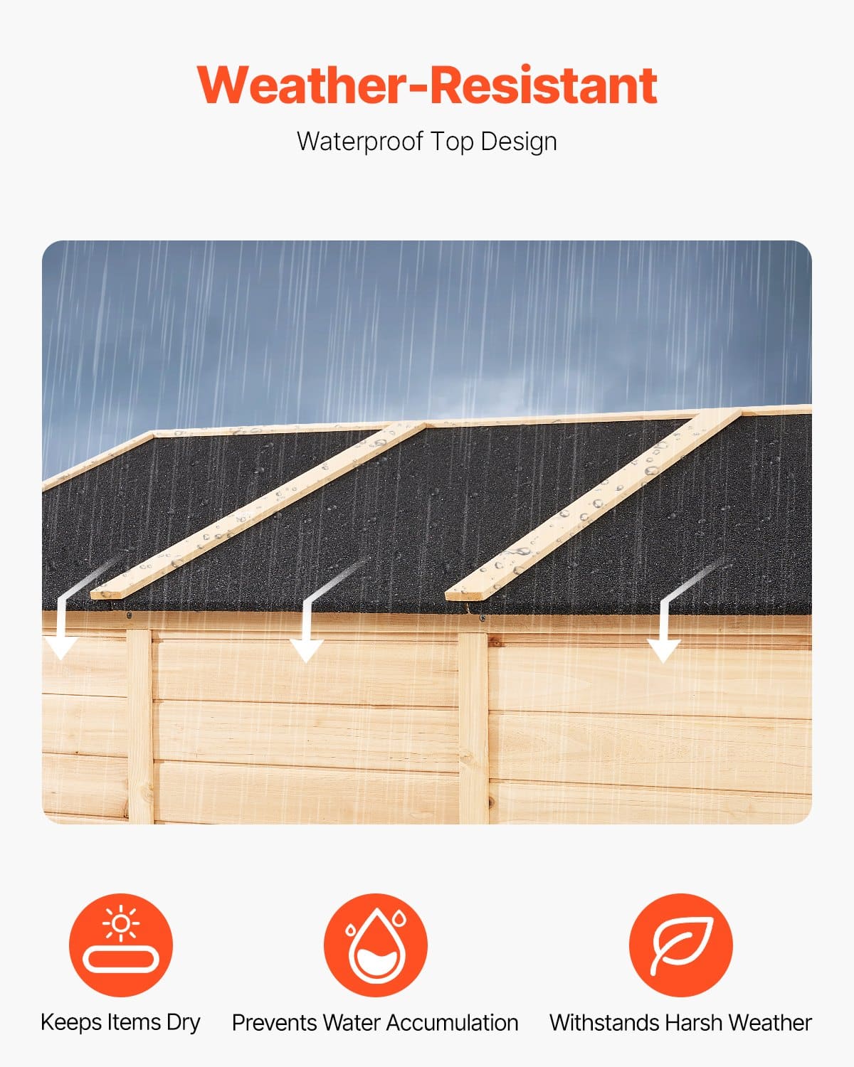 VEVOR Outdoor Wooden Storage Shed 147x198 cm, Waterproof Roof, Metal Frame, Lockable Doors, Shelves, Floor, Garden Tool Cabinet - Image 5