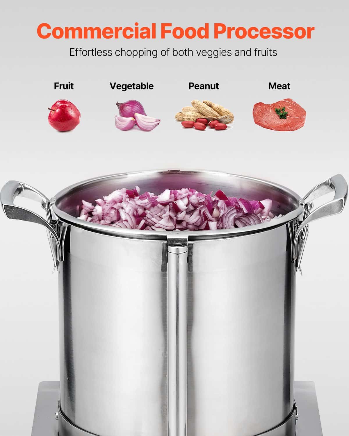 VEVOR 10L Commercial Food Processor & Vegetable Chopper, 1100W Stainless Steel with 2 S-Curve Blades, for Vegetables & Fruits - Зображення 2