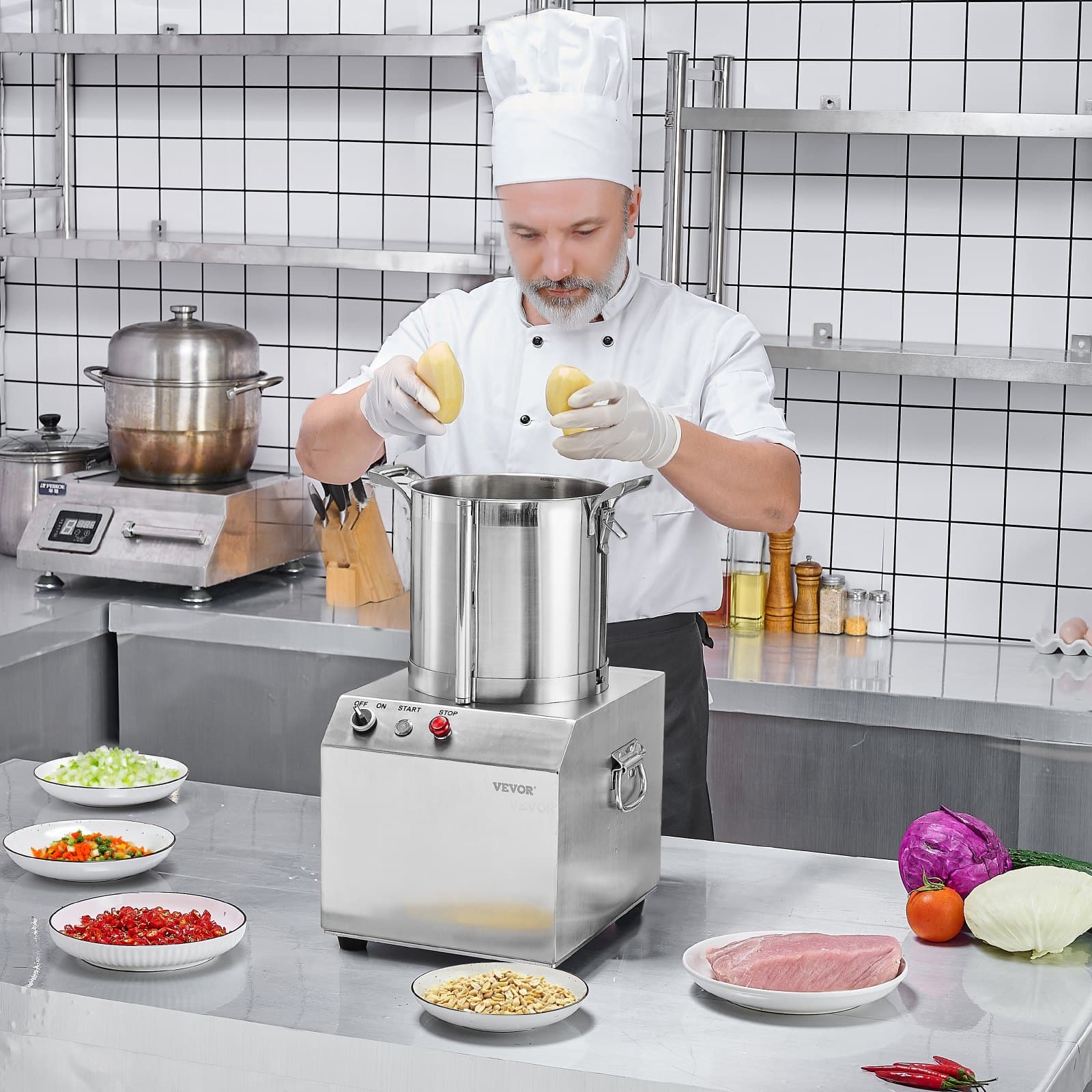 VEVOR 10L Commercial Food Processor & Vegetable Chopper, 1100W Stainless Steel with 2 S-Curve Blades, for Vegetables & Fruits - Зображення 8