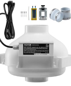 VEVOR 102–114mm Quiet Radon Mitigation Fan Kit, 190 CFM Inline Exhaust Fan with 2 Couplers & Pressure Gauge, Indoor Outdoor Use