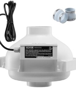 VEVOR 102–114 mm Klusais Radona Novadīšanas Ventilators, 260 CFM Iekštelpu/Ārtelpu Komplekts ar 2 Savienotājiem, Ūdensizturīgs