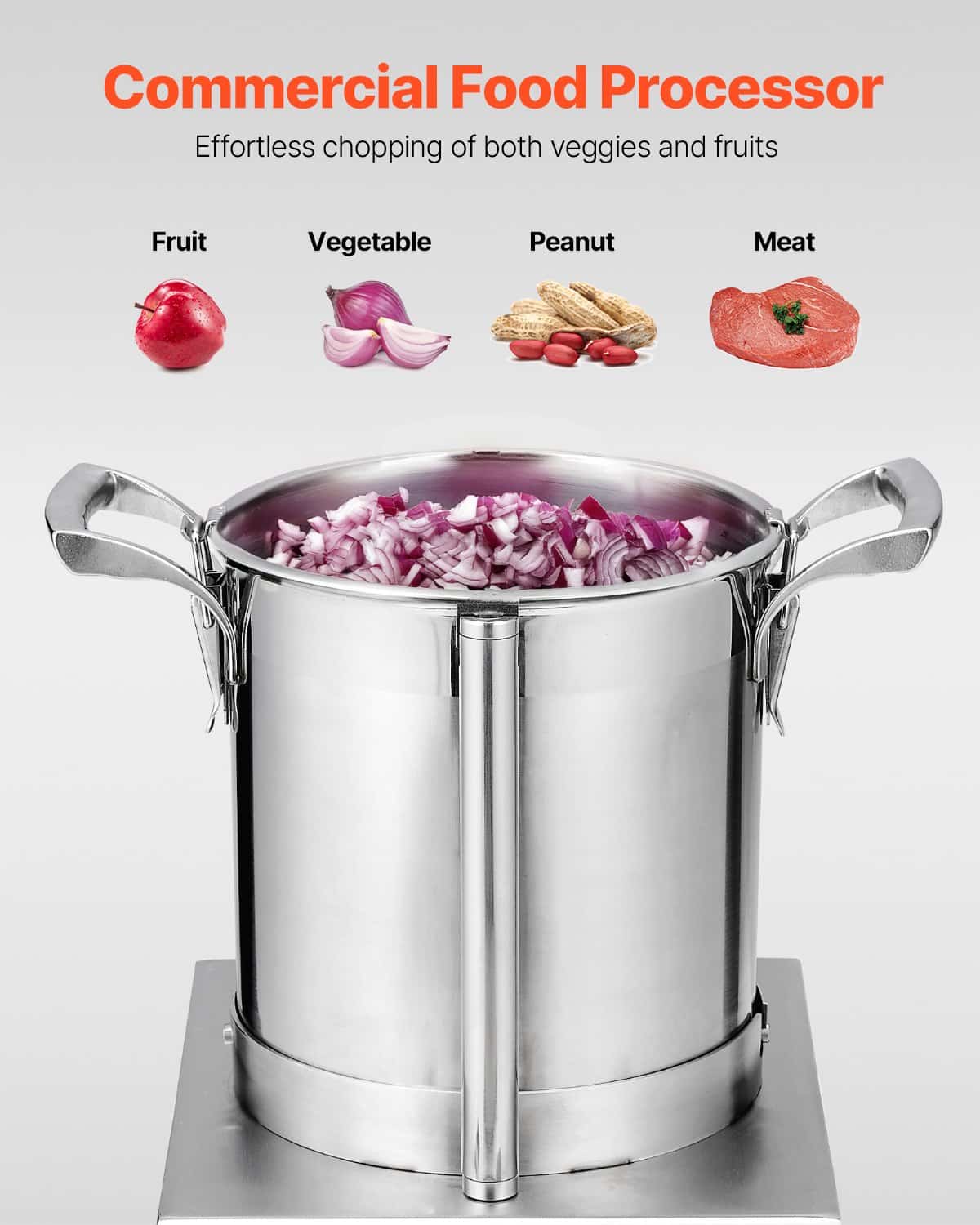 VEVOR 4L Stainless Steel Commercial Food Processor & Vegetable Chopper with 2 S-Curve Blades, 550W Motor, for Fruits & Nuts - Зображення 2