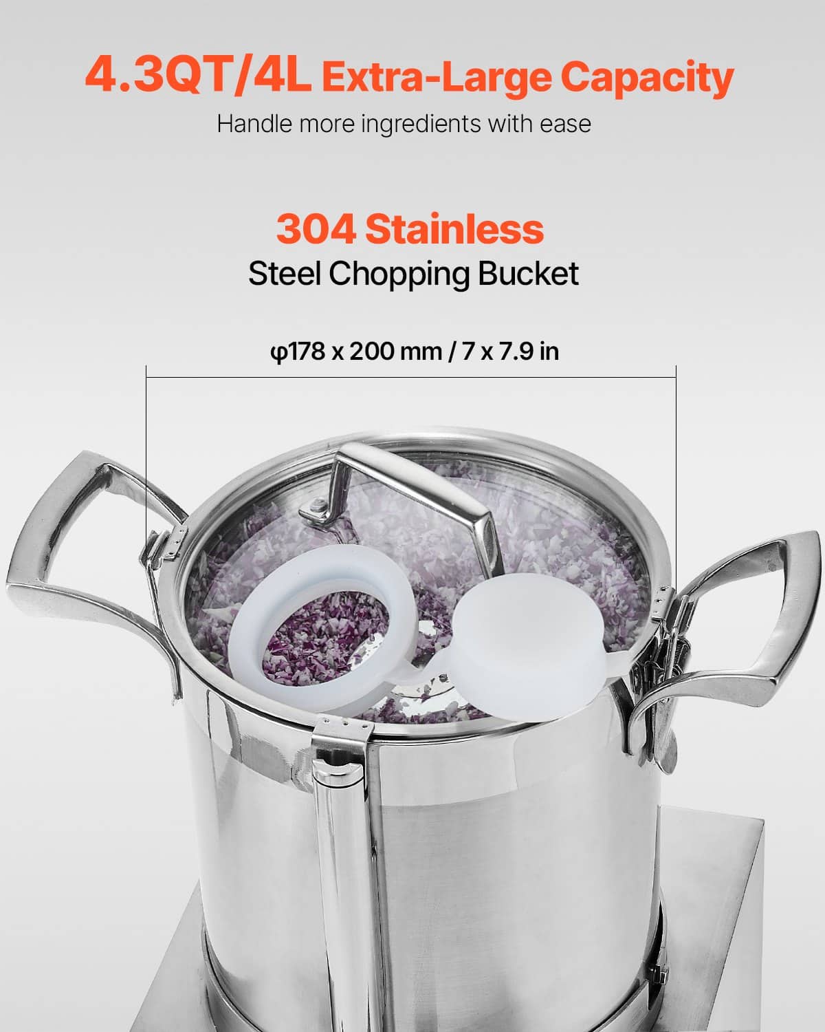 VEVOR 4L Stainless Steel Commercial Food Processor & Vegetable Chopper with 2 S-Curve Blades, 550W Motor, for Fruits & Nuts - Зображення 3