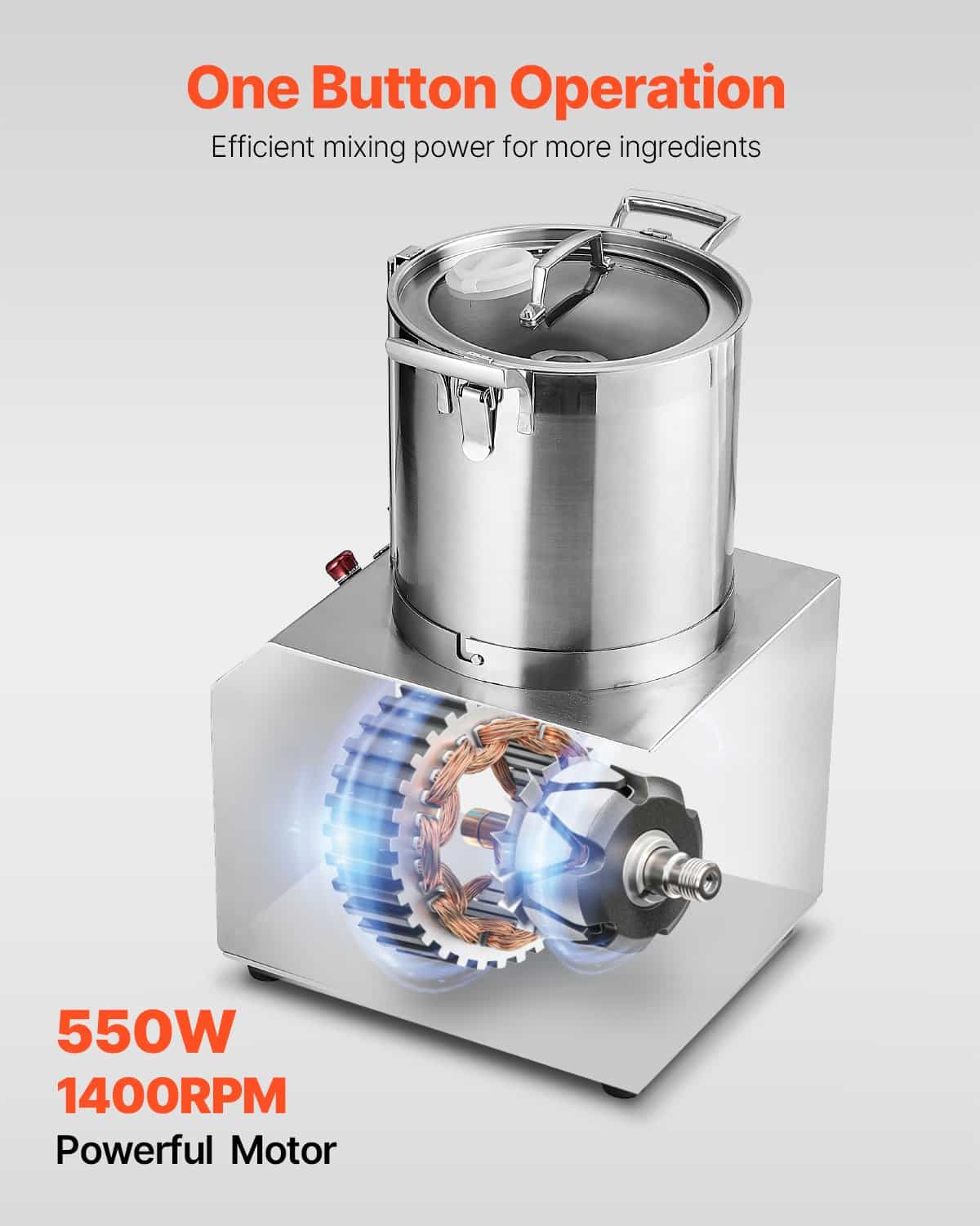 VEVOR 4L Stainless Steel Commercial Food Processor & Vegetable Chopper with 2 S-Curve Blades, 550W Motor, for Fruits & Nuts - Зображення 4