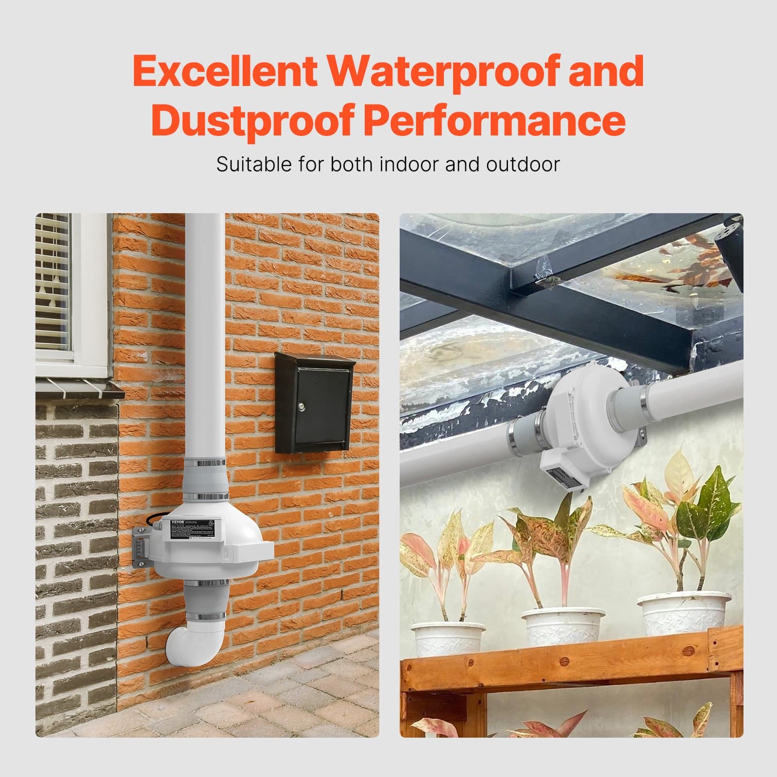 VEVOR Radon Mitigation Fan Kit 4 to 8.9 cm, 260 CFM Quiet Inline Duct Fan with Pressure Gauge, Waterproof for Indoor/Outdoor Use — изображение 4