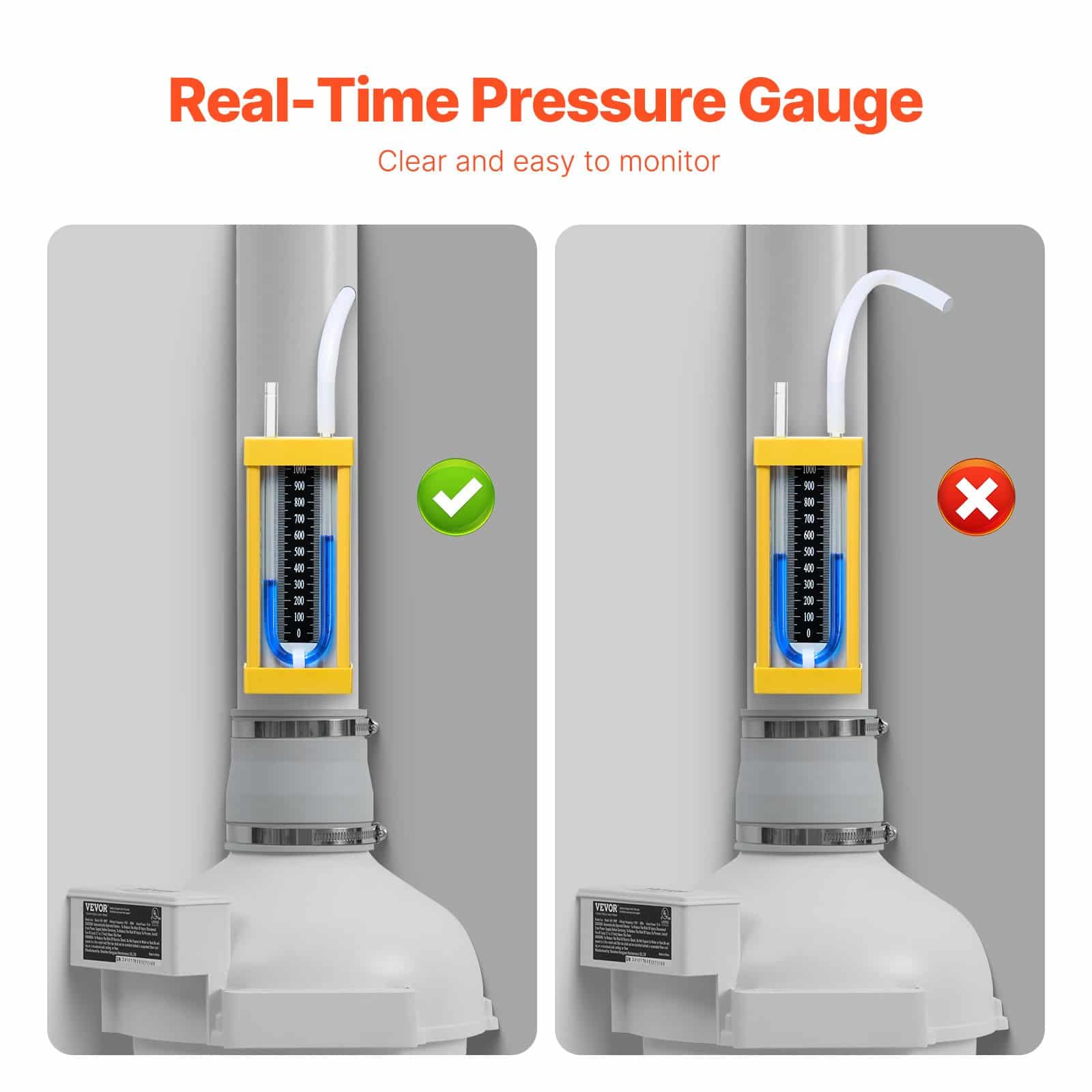 VEVOR Radon Mitigation Fan Kit 4 to 8.9 cm, 260 CFM Quiet Inline Duct Fan with Pressure Gauge, Waterproof for Indoor/Outdoor Use — изображение 6