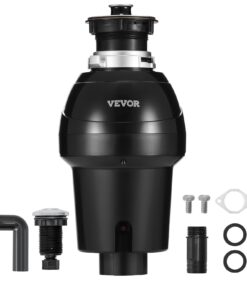 Утилизатор пищевых отходов VEVOR мощностью 1 л.с., непрерывная утилизация кормового мусора со скоростью 3960 об/мин, шумоподавление и крепление EZ, нержавеющая сталь