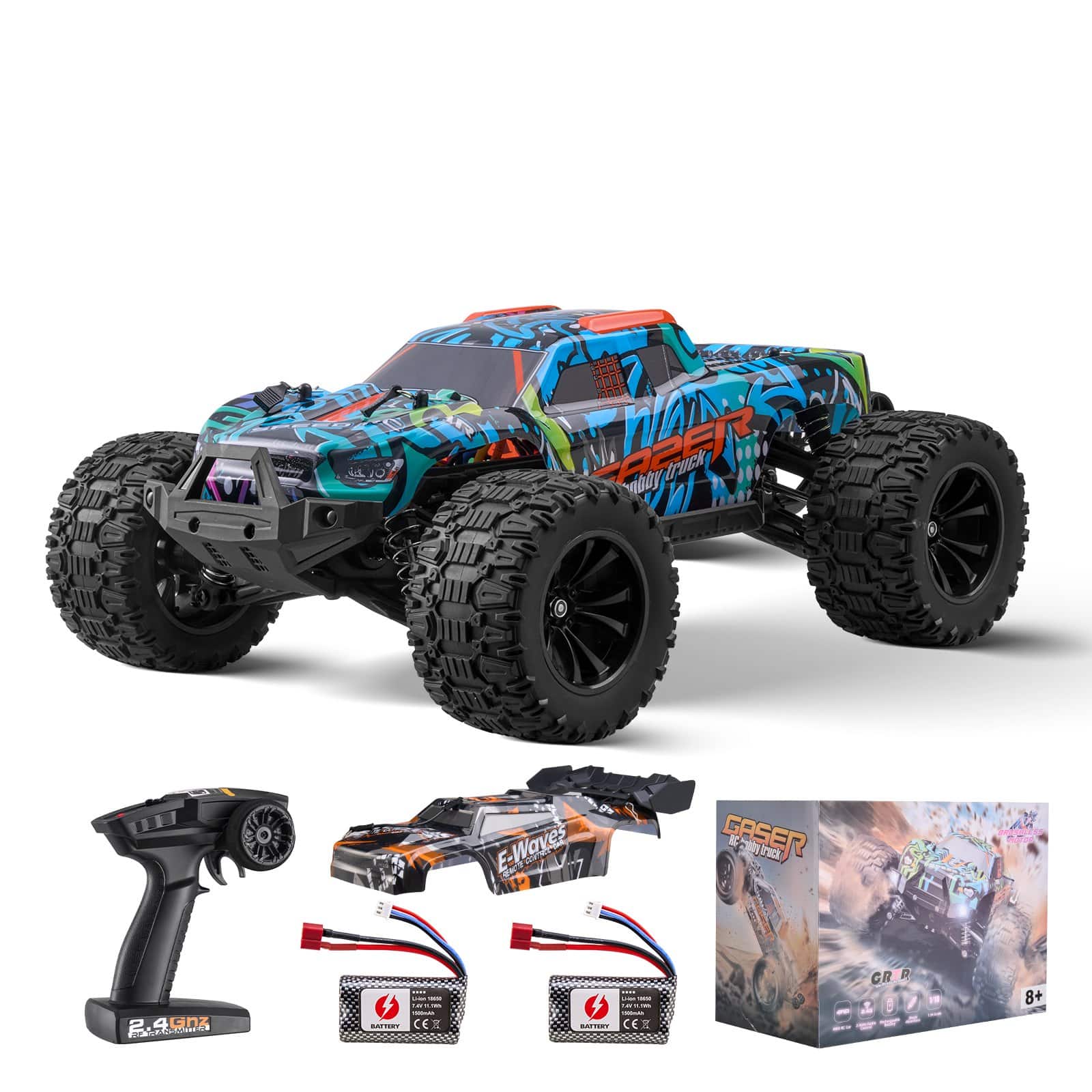VEVOR 1:14 RC Off-Road Car for Kids, 4WD 42 km/h High-Speed Remote Control Truck with Wheelie Bar & Adjustable Speed