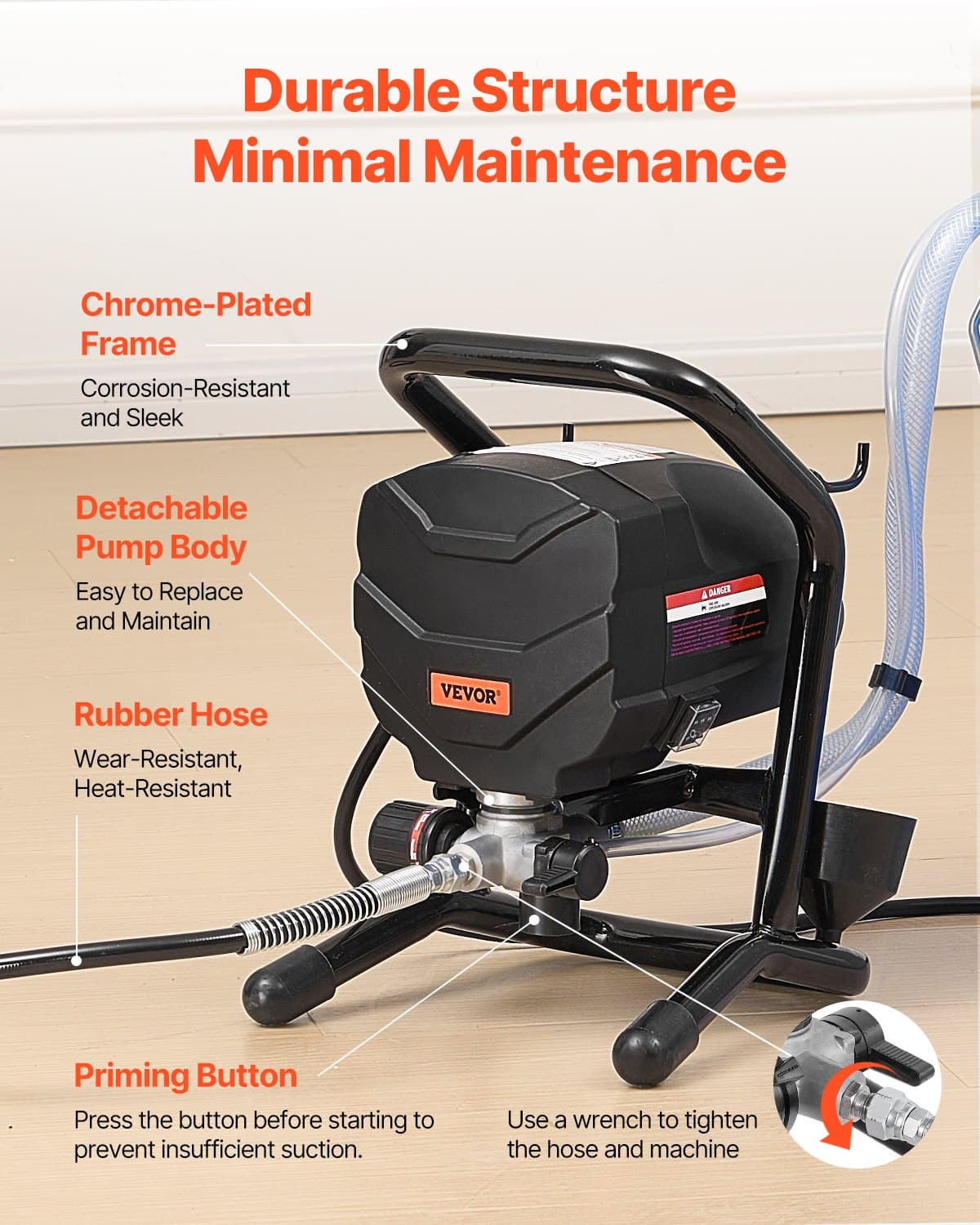 VEVOR 650W Airless Paint Sprayer with 3000PSI Pressure, 30cm Extension Rod & Cleaning Kit for Indoor/Outdoor Painting - Image 5