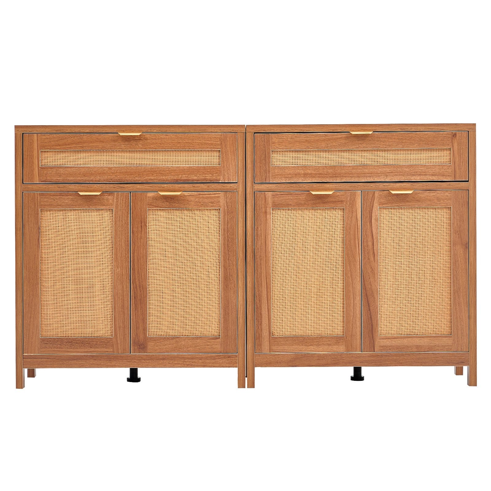 VEVOR Set of 2 Rattan Storage Cabinets, 4 Magnetic Doors, 2 Drawers, Adjustable Shelves, Natural Sideboards for Home Use – Paveikslėlis 10