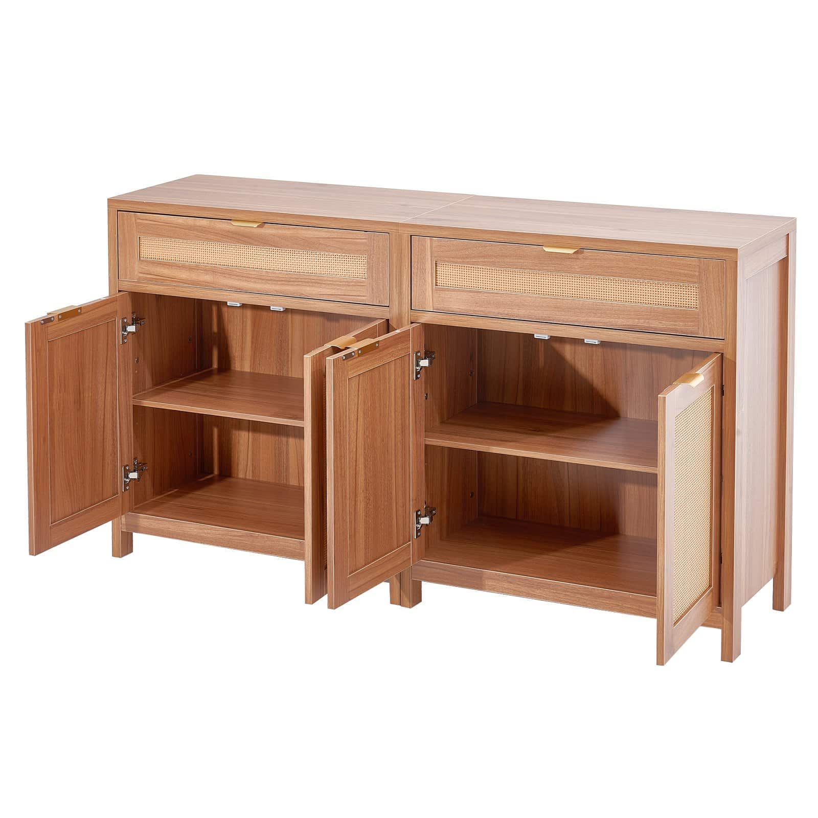 VEVOR Set of 2 Rattan Storage Cabinets, 4 Magnetic Doors, 2 Drawers, Adjustable Shelves, Natural Sideboards for Home Use – Paveikslėlis 12