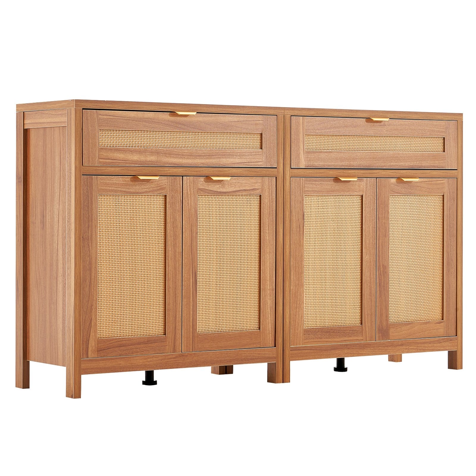 VEVOR Set of 2 Rattan Storage Cabinets, 4 Magnetic Doors, 2 Drawers, Adjustable Shelves, Natural Sideboards for Home Use – Paveikslėlis 9