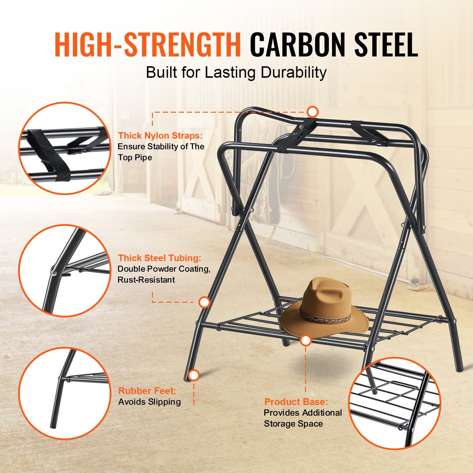 VEVOR Folding Saddle Rack 71x48x95 cm, Freestanding Steel Stand for ...