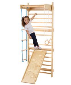 VEVOR 5-в-1 деревянная шведская стенка для детей, домашний игровой комплекс с турником, кольцами, горкой, до 100 кг