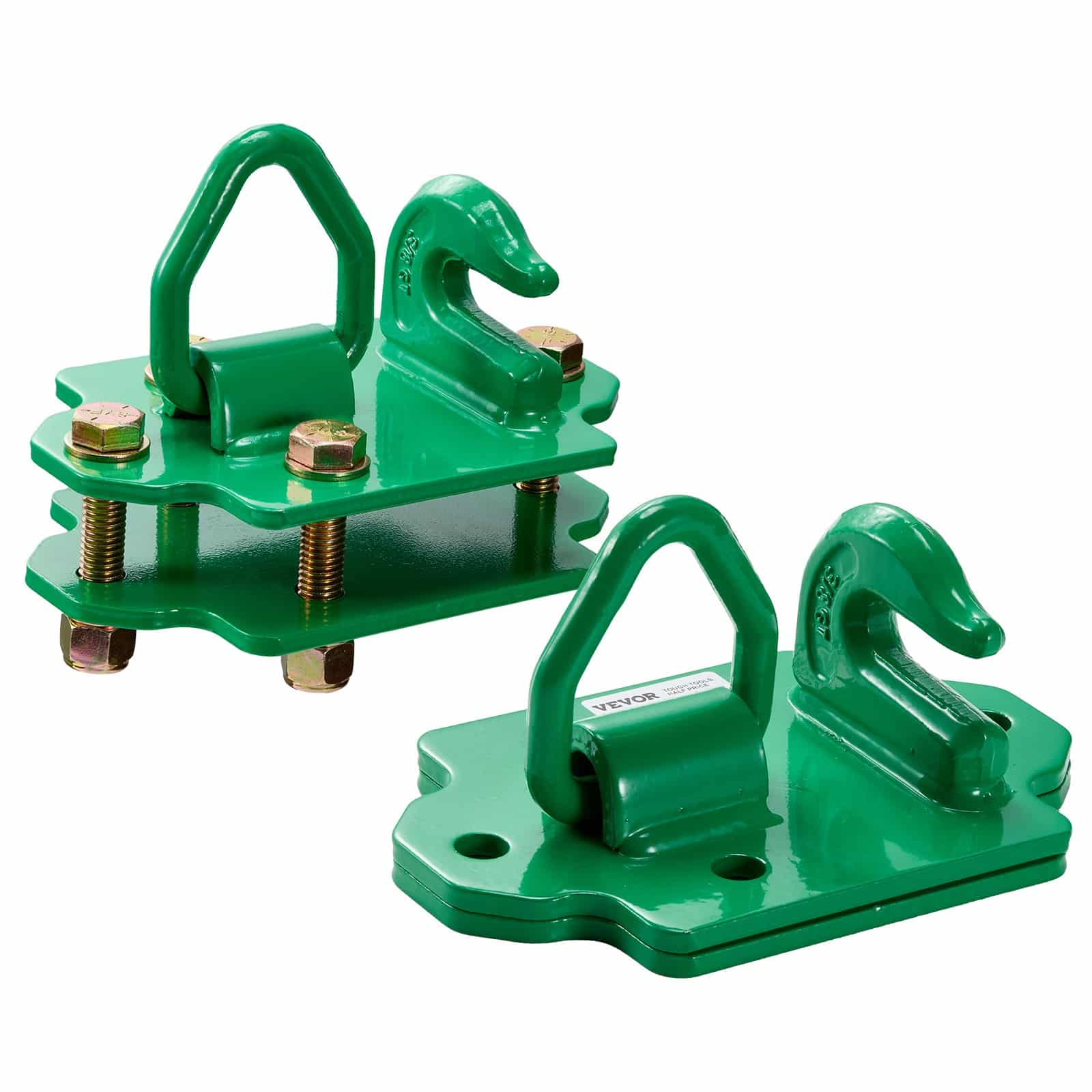 VEVOR 3/8'' Bolt-On Tractor Bucket Hooks with Tie Down Rings, G70 Forged Steel, Max Load 6,800 kg, 2-Pack, Green