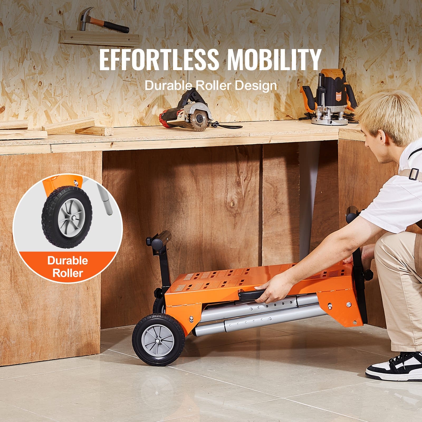 VEVOR Rolling Miter Saw Stand with Tabletop, Adjustable Height 68–83.5 cm, Foldable Steel Frame, 150 kg Load Capacity - Зображення 3