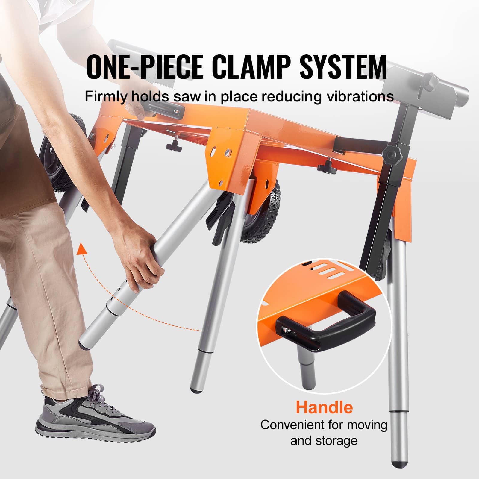 VEVOR Rolling Miter Saw Stand with Tabletop, Adjustable Height 68–83.5 cm, Foldable Steel Frame, 150 kg Load Capacity - Зображення 4