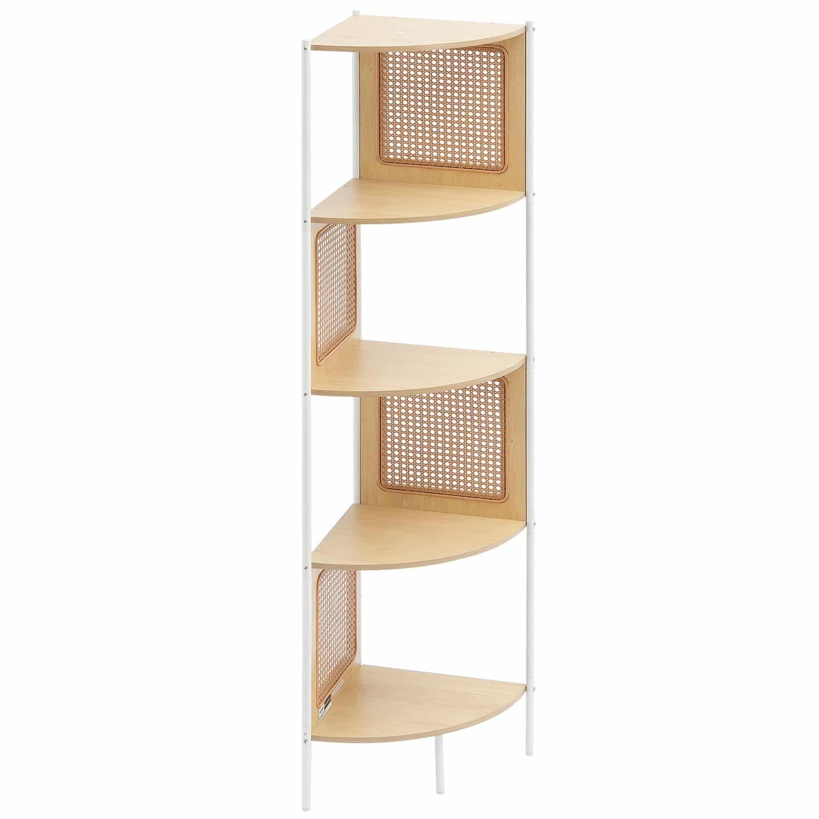 VEVOR 5-Tier Rattan Corner Bookshelf with Metal Frame, Narrow Ladder Shelf for Storage & Display, Natural Finish — изображение 10