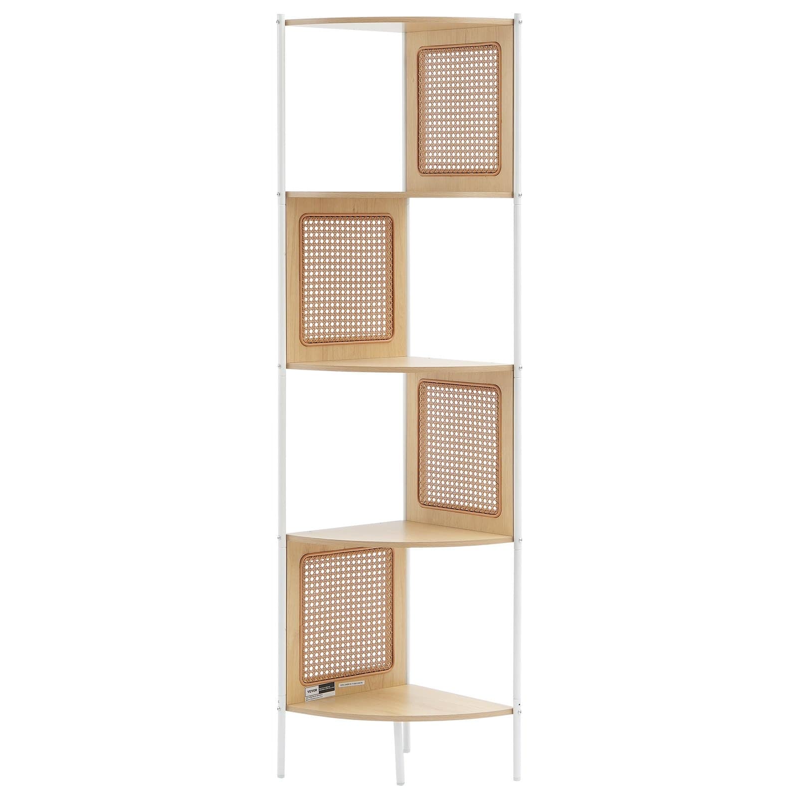 VEVOR 5-Tier Rattan Corner Bookshelf with Metal Frame, Narrow Ladder Shelf for Storage & Display, Natural Finish — изображение 11
