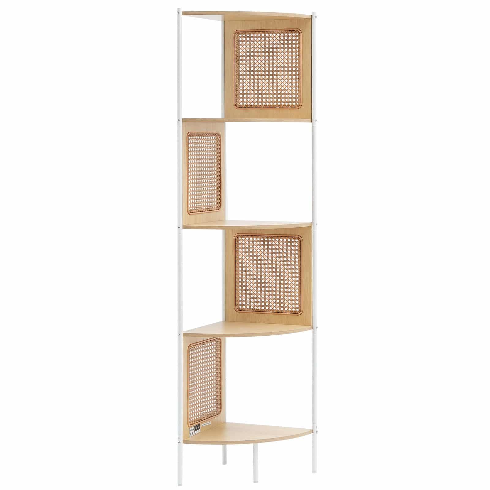 VEVOR 5-Tier Rattan Corner Bookshelf with Metal Frame, Narrow Ladder Shelf for Storage & Display, Natural Finish — изображение 9