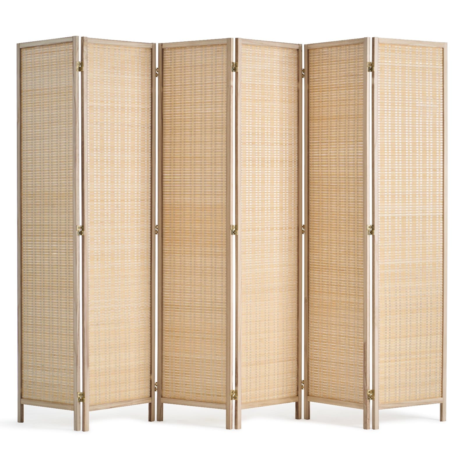 VEVOR 6-Panel Bamboo Room Divider, Handwoven Folding Privacy Screen with Hinges, Freestanding Partition Wall, Natural