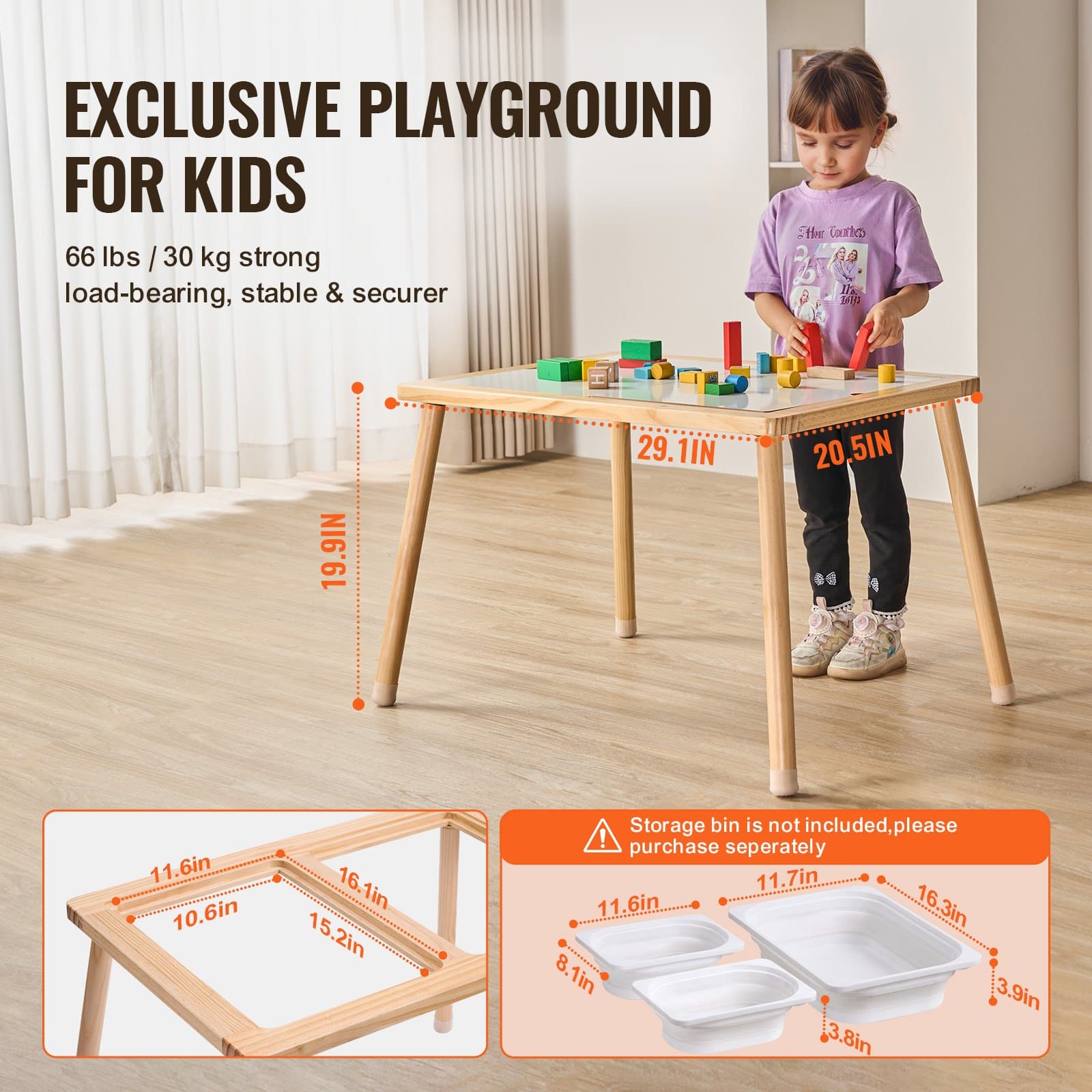 VEVOR Wooden Sensory Table for Toddlers, 81.5x60x50.5 cm, Double-Sided Activity Table for Indoor/Outdoor Play & Learning - Зображення 3