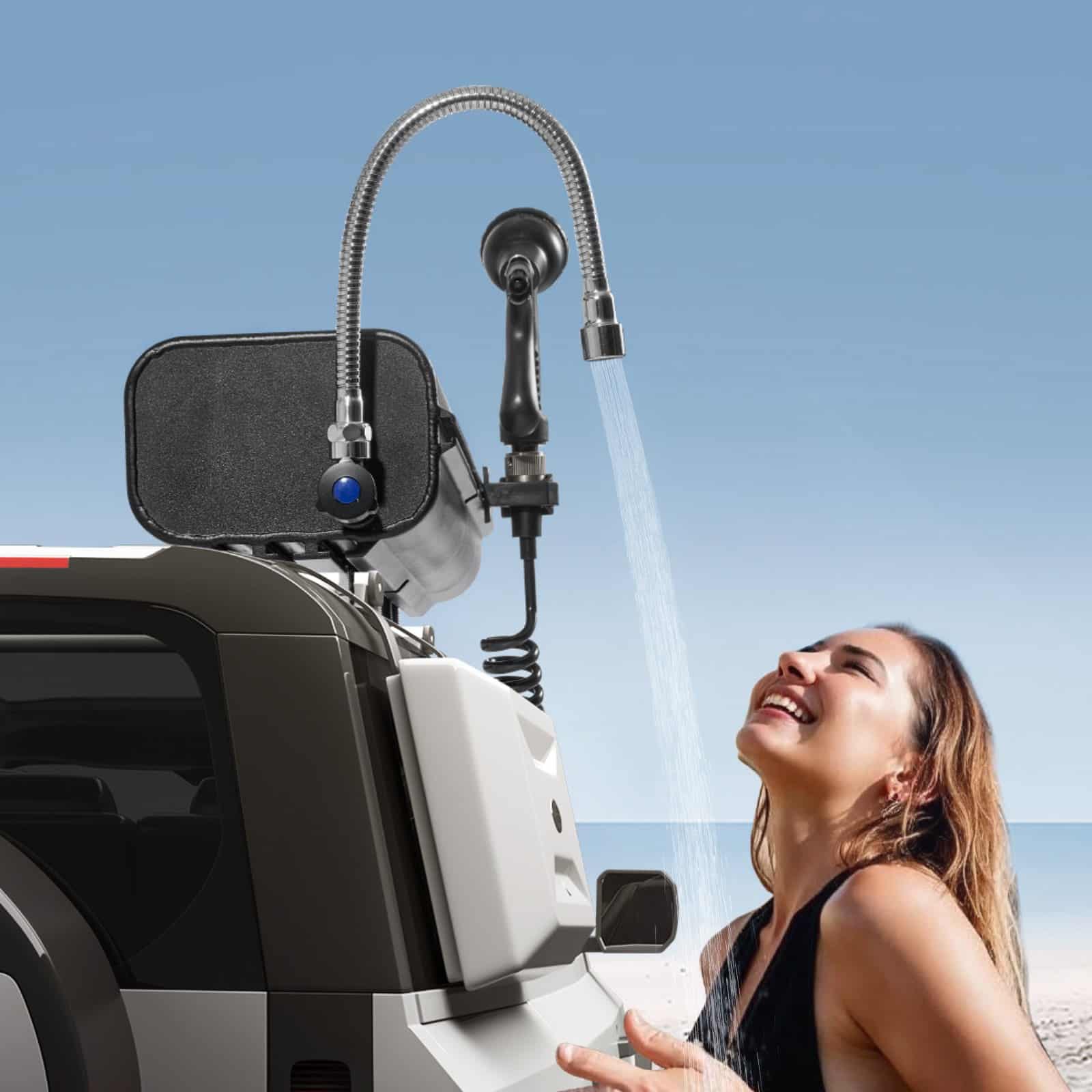 VEVOR 15L Aluminum Roof Rack Water Tank with Shower & Spray Nozzles, Splash-Guard, T-Slot Mount, Outdoor Pressurized Tank - Pilt 8