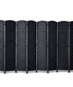 VEVOR 8-панельная плетёная перегородка, складной экран с петлями, свободностоящий разделитель, чёрный