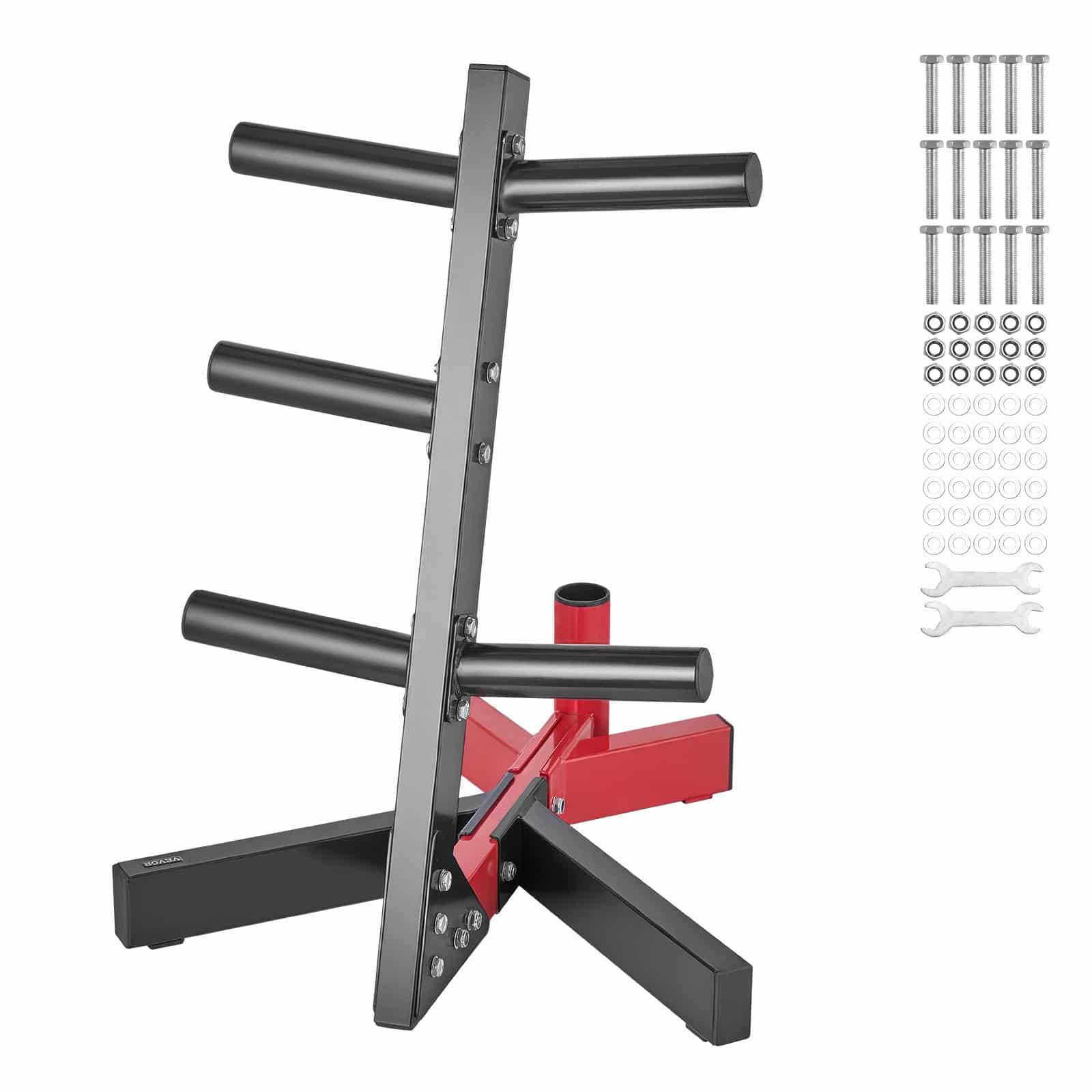 VEVOR Weight Plate Rack, L-Frame 2-Inch Plate Tree, 227 kg Capacity, Barbell & Kettlebell Holder for Home or Gym, Black/Red