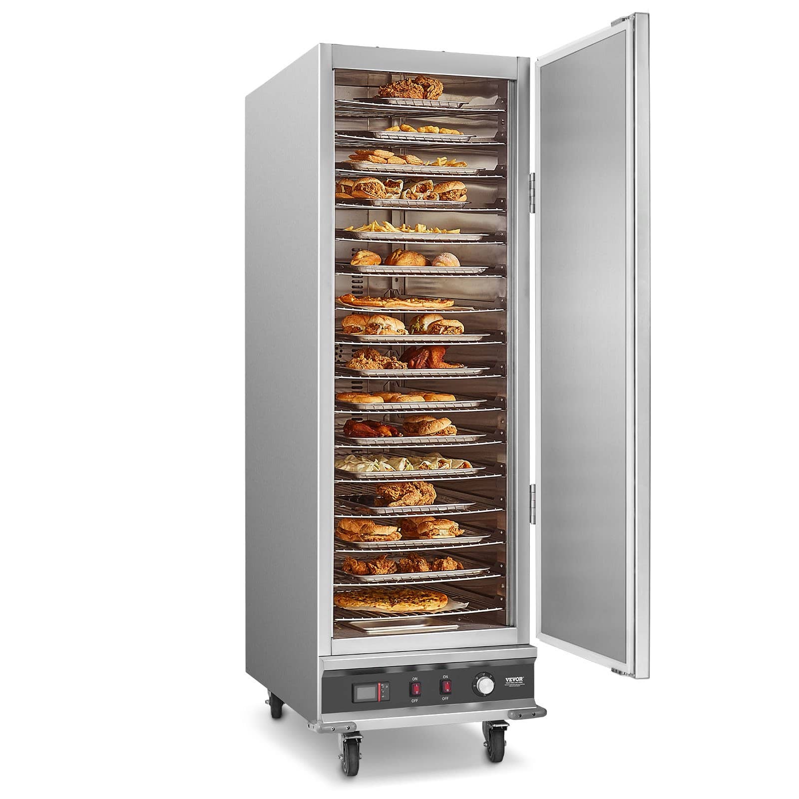 VEVOR 16-Tier Stainless Steel Food Warmer Cabinet with Water Tray, Adjustable Shelves, Ideal for Pizza & Chicken, 27–80°C