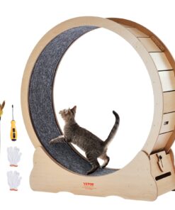 VEVOR Wooden Cat Exercise Wheel 110 cm – Quiet Indoor Cat Treadmill with Carpet & Teaser, for Running/Training, Yellow